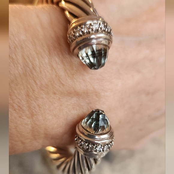 David Yurman 935 10MM Prasiolite & Diamond Cable Cuff Bracelet - Picture 3 of 12